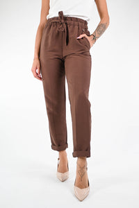 SOUVENIR - PANTALONE COULISSE VISCOSA/LINO ART.M37F1528 - CIOCCOLATO