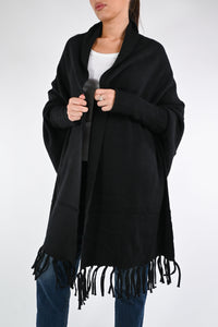 VICOLO - MANTELLA CON FRANGE ART.22139F - NERO