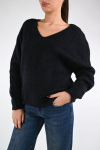 B LOVE - MAGLIA OVER SCOLLO V KID MOHAIR ART.Z24266 - NERO