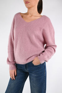 B LOVE - MAGLIA OVER SCOLLO V KID MOHAIR ART.Z24266 - ROSA
