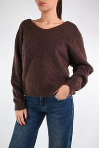 B LOVE - MAGLIA OVER SCOLLO V KID MOHAIR ART.Z24266 - MORO