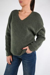B LOVE - MAGLIA OVER SCOLLO V KID MOHAIR ART.Z24266 - MILITARE