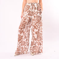 HAVEONE - PANTALONE AMPIO IN MUSSOLA STAMPA DAMASCATA ART.PWG-Q598/PB - PANNA/BRUCIATO