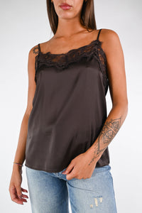 VICOLO - TOP SPALLINA CON PIZZO ART.TF0928 - MORO