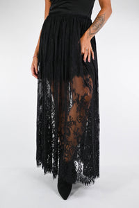 VICOLO - GONNA IN PIZZO CON ELASTICO IN VITA ART.TF0573 - NERO