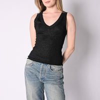 VICOLO - CANOTTA COSTINE IN LUREX SCOLLO V ART.UAC0087/N - NERO