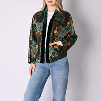 WU'SIDE - BOMBER/KIMONO MISTO SETA FANTAISIA FLOREALE ART.26698/MA - MILITARE/ARANCIONE