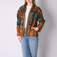 WU'SIDE - GIACCA/KIMONO CORTO FANTASIA FLOREALE ART.26399/TT - TABACCO/TURCHESE