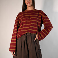 RECUPERO - T-SHIRT OVER A RIGHE ART.11011351R/B - BORDEAUX
