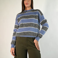 B LOVE - MAGLIA KID MOHAIR A RIGHE LARGHE BICOLORE ART.2508/C - CELESTE/GRIGIO