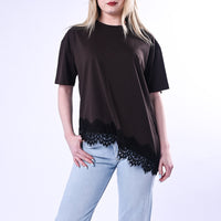 VICOLO - T-SHIRT ASIMMETRICA CON PIZZO ART.RAB0598/M - MORO