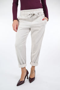 SOUVENIR - PANTALONE COULISSE VELLUTO A COSTE ART.M38F1360 - PANNA