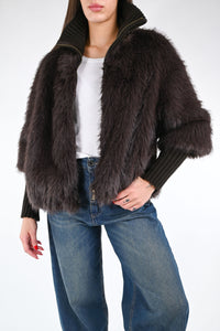 SOUVENIR - ECOPELLICCIA CON COLLO E POLSI LANA ART.S38M0550 - MORO