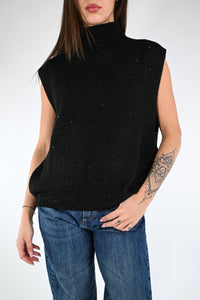 HAVEONE - GILET COLLO CRATERE PAILLETTES ART.LNC-P001 - NERO