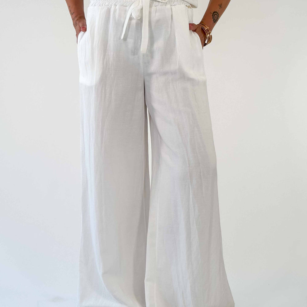 PANTALONE PALAZZO CON COULISSE VISCOSA/LINO BIANCO