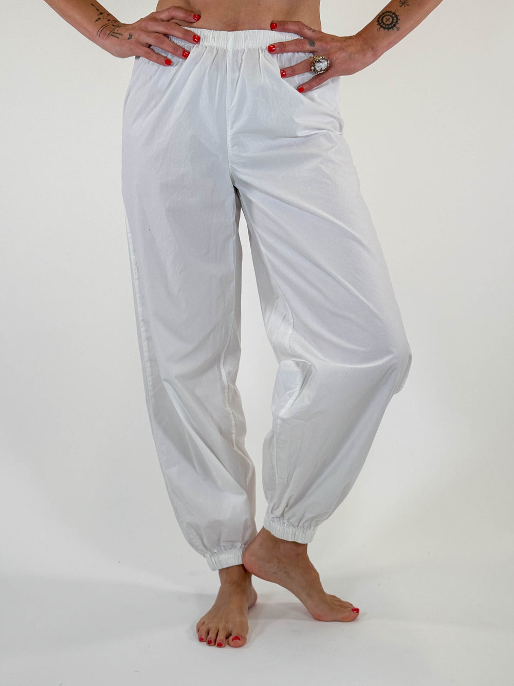 PANTALONE PARACADUTISTA IN POPELINE BIANCO