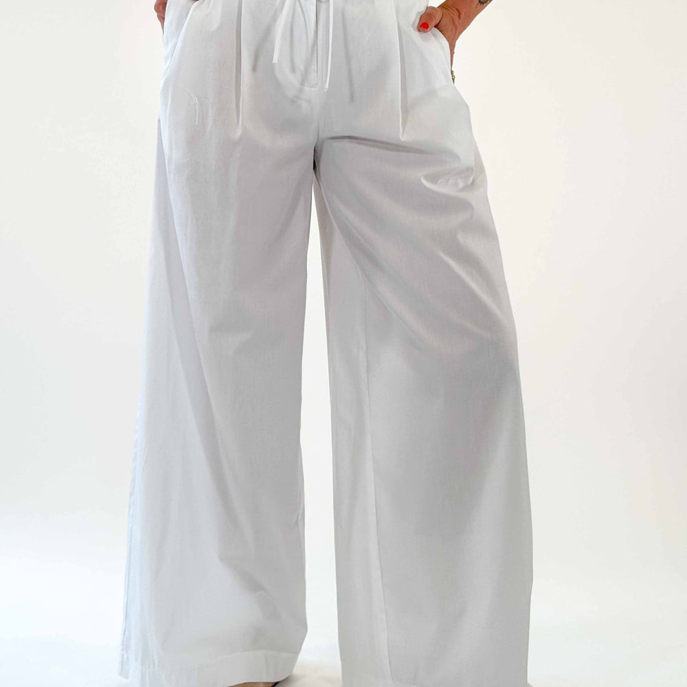 PANTALONE PALAZZO CON COULISSE POPELINE BIANCO