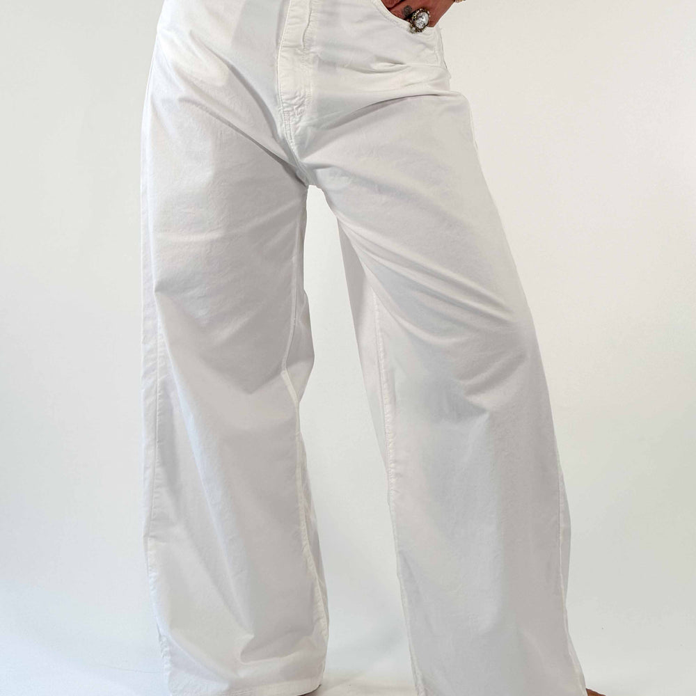 PANTALONE PALAZZO IN GABARDINA LEGGERA BIANCO