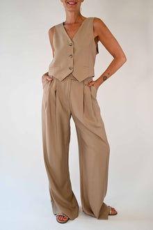  COMPLETO GILET+PANTALONE PALAZZO IN LYOCELL BEIGE