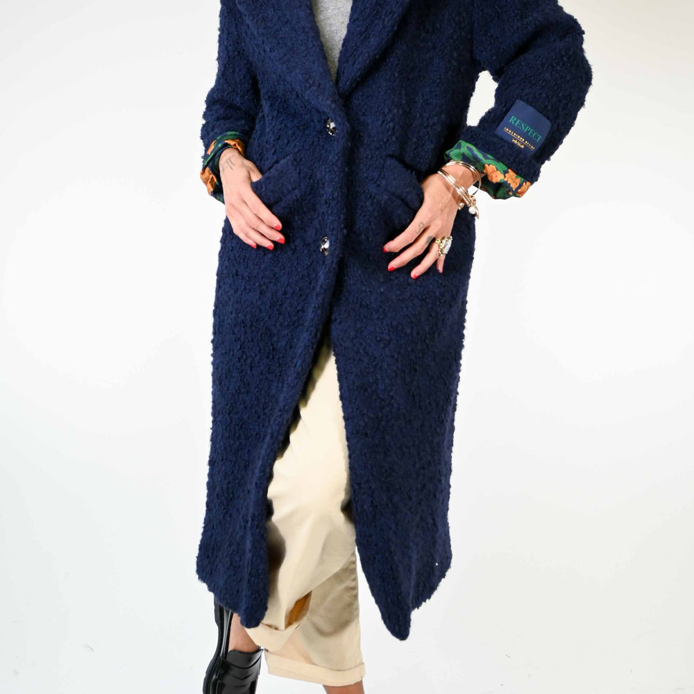 CAPPOTTO AD ORSETTO CON FODERA FLOREALE BLU