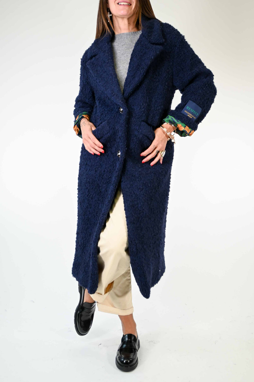 CAPPOTTO AD ORSETTO CON FODERA FLOREALE BLU