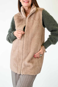 GILET ECOPELLICCIA COLLO CRATERE COLOR CAMMELLO