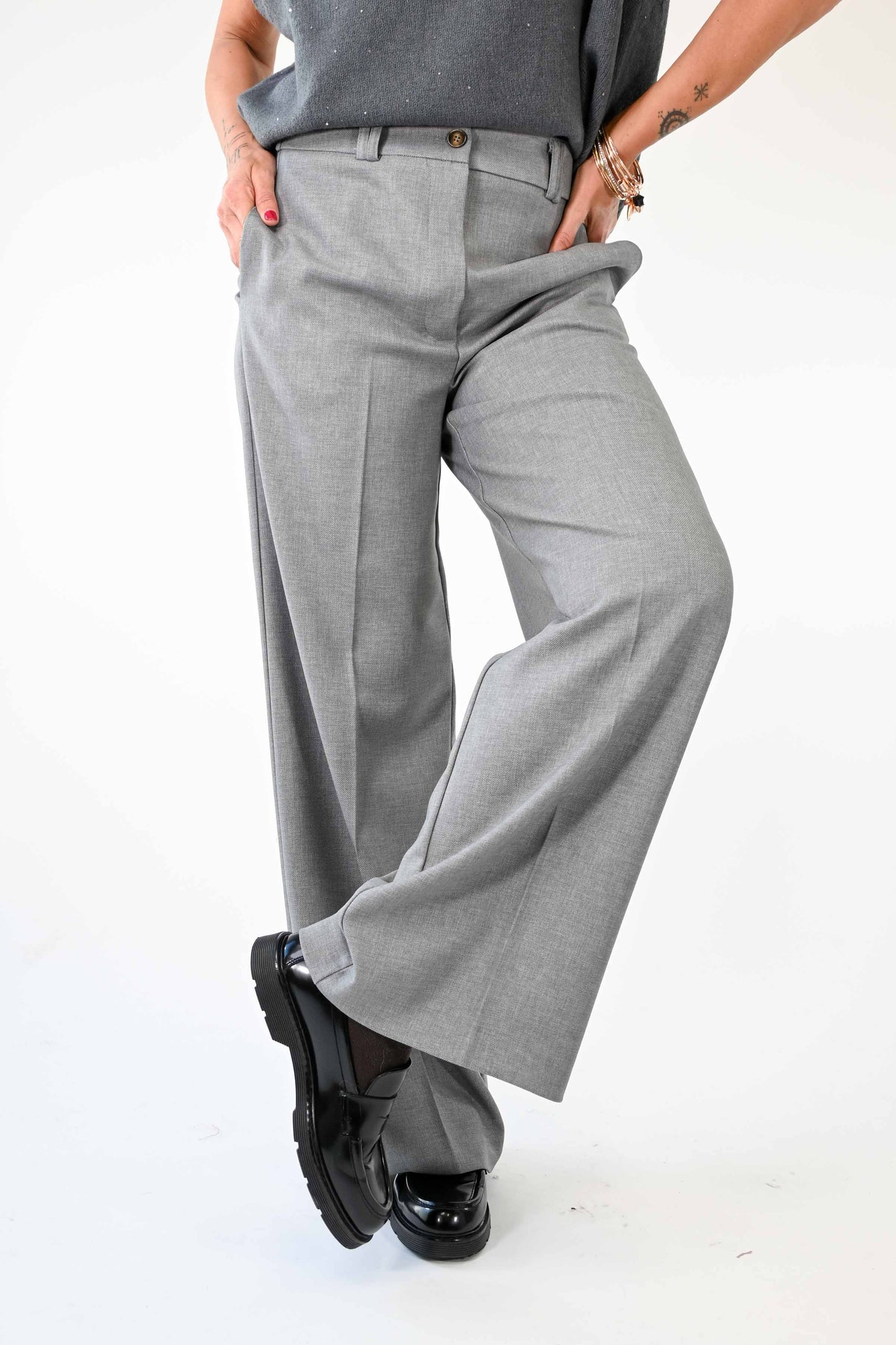 PANTALONE PALAZZO EASY PEPE SALE COLOR GRIGIO