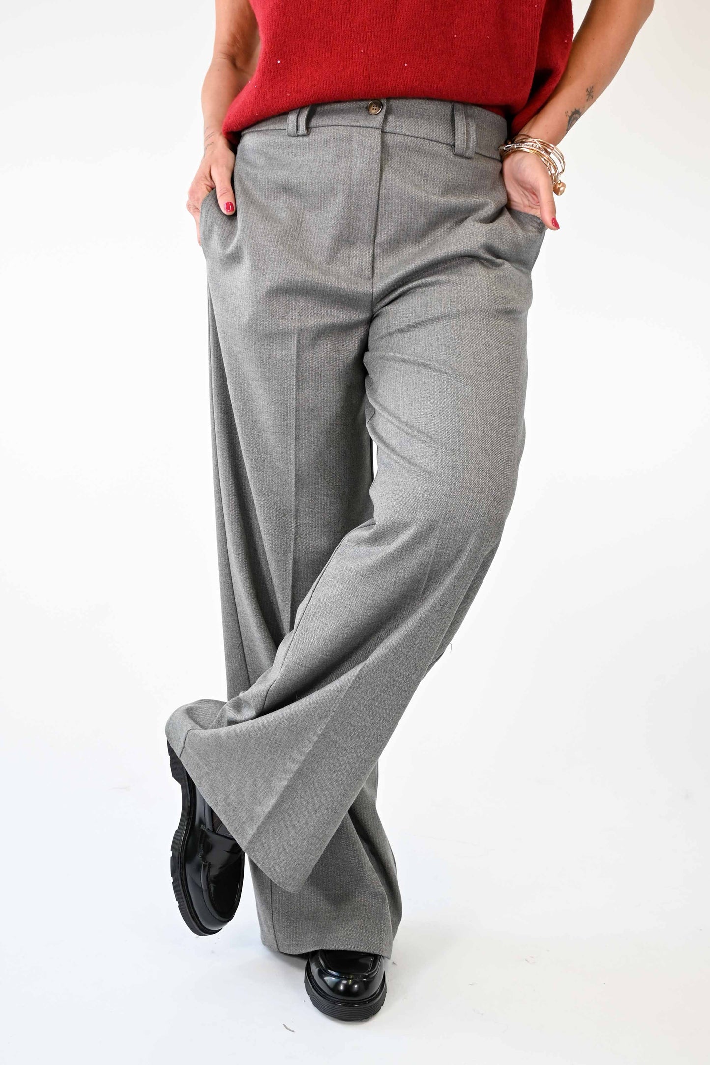 PANTALONE PALAZZO EASY RIGA SOTTILE GRIGIO