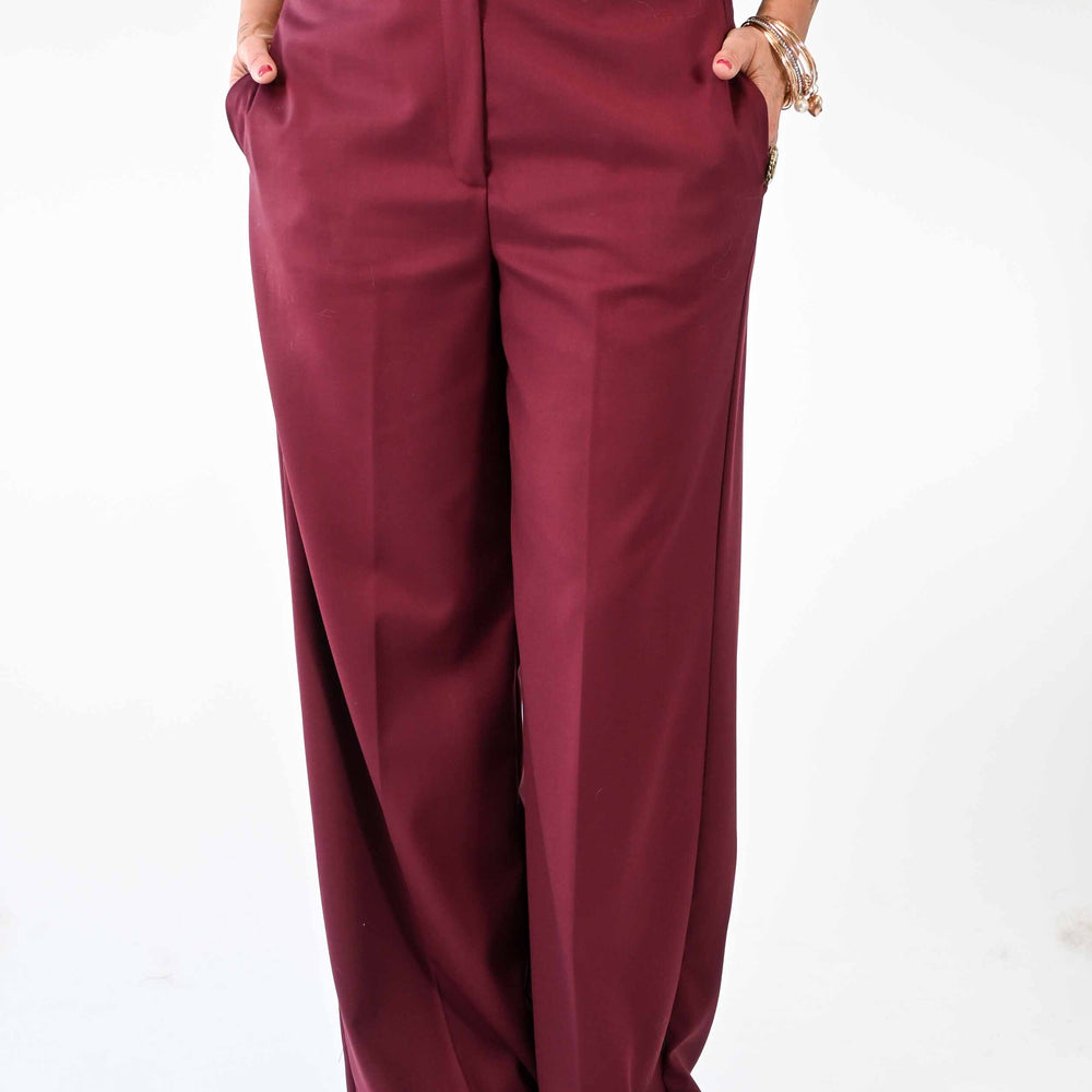 PANTALONE PALAZZO IN POLIVISCOSA COLOR BORDEAUX