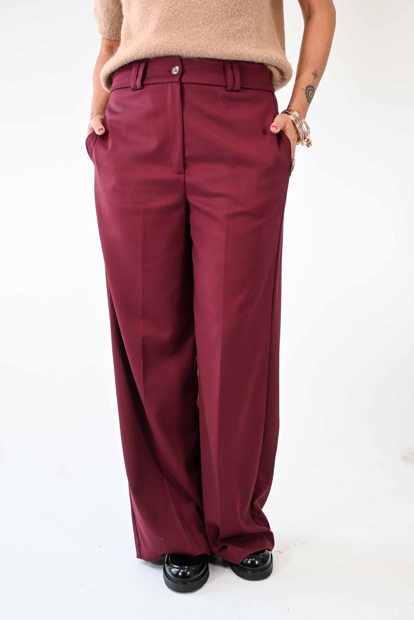 PANTALONE PALAZZO IN POLIVISCOSA COLOR BORDEAUX