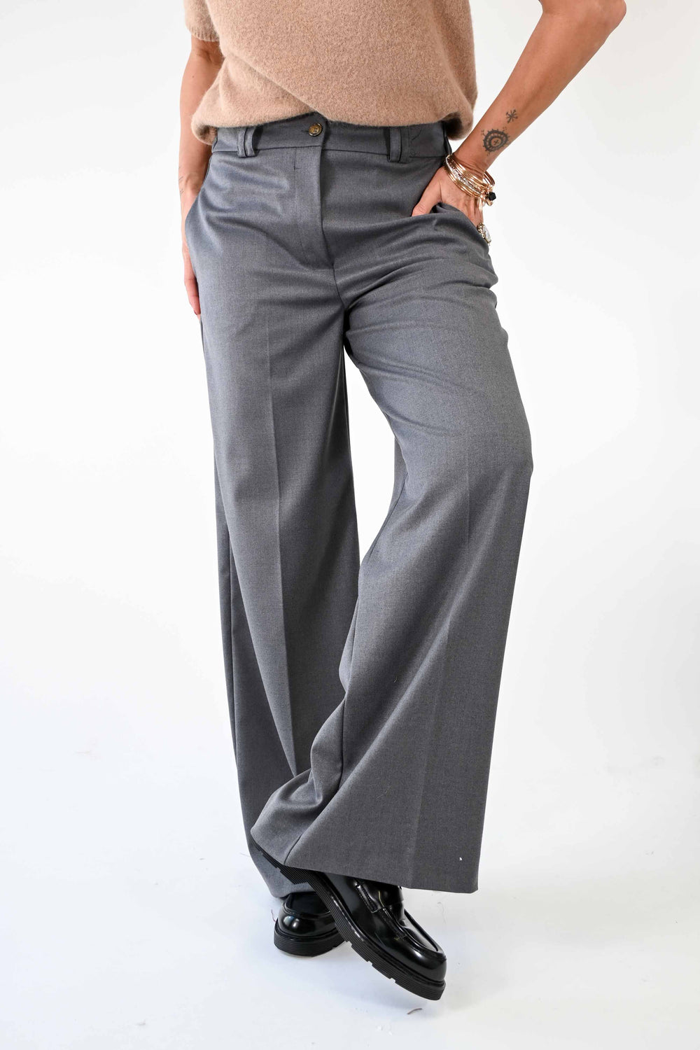 PANTALONE PALAZZO IN POLIVISCOSA COLOR GRIGIO