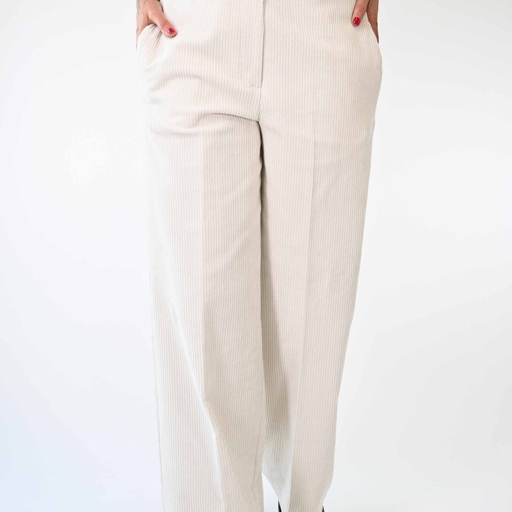 PANTALONE PALAZZO EASY IN VELLUTO ROCCIATORE PANNA