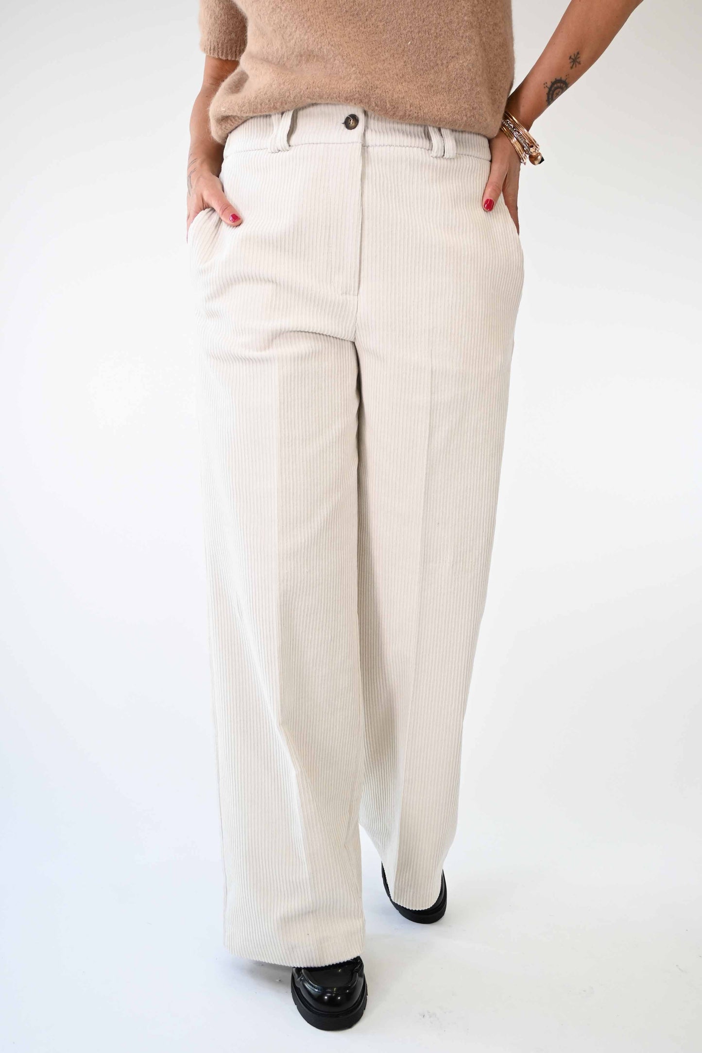 PANTALONE PALAZZO EASY IN VELLUTO ROCCIATORE PANNA