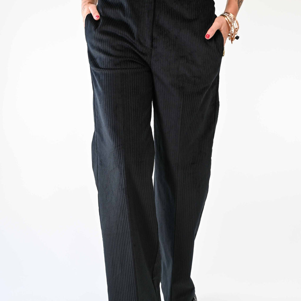 PANTALONE PALAZZO EASY IN VELLUTO ROCCIATORE NERO