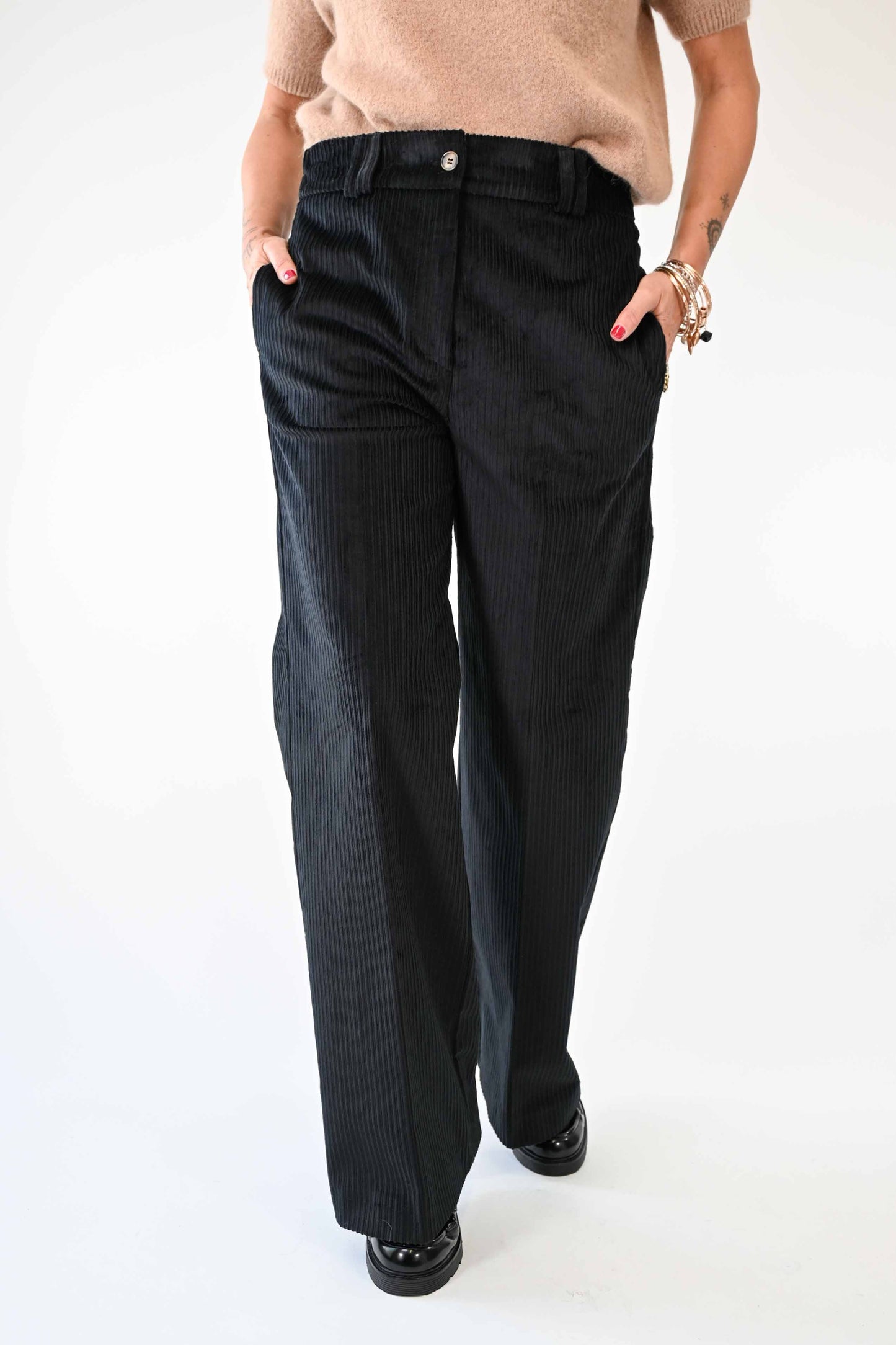 PANTALONE PALAZZO EASY IN VELLUTO ROCCIATORE NERO