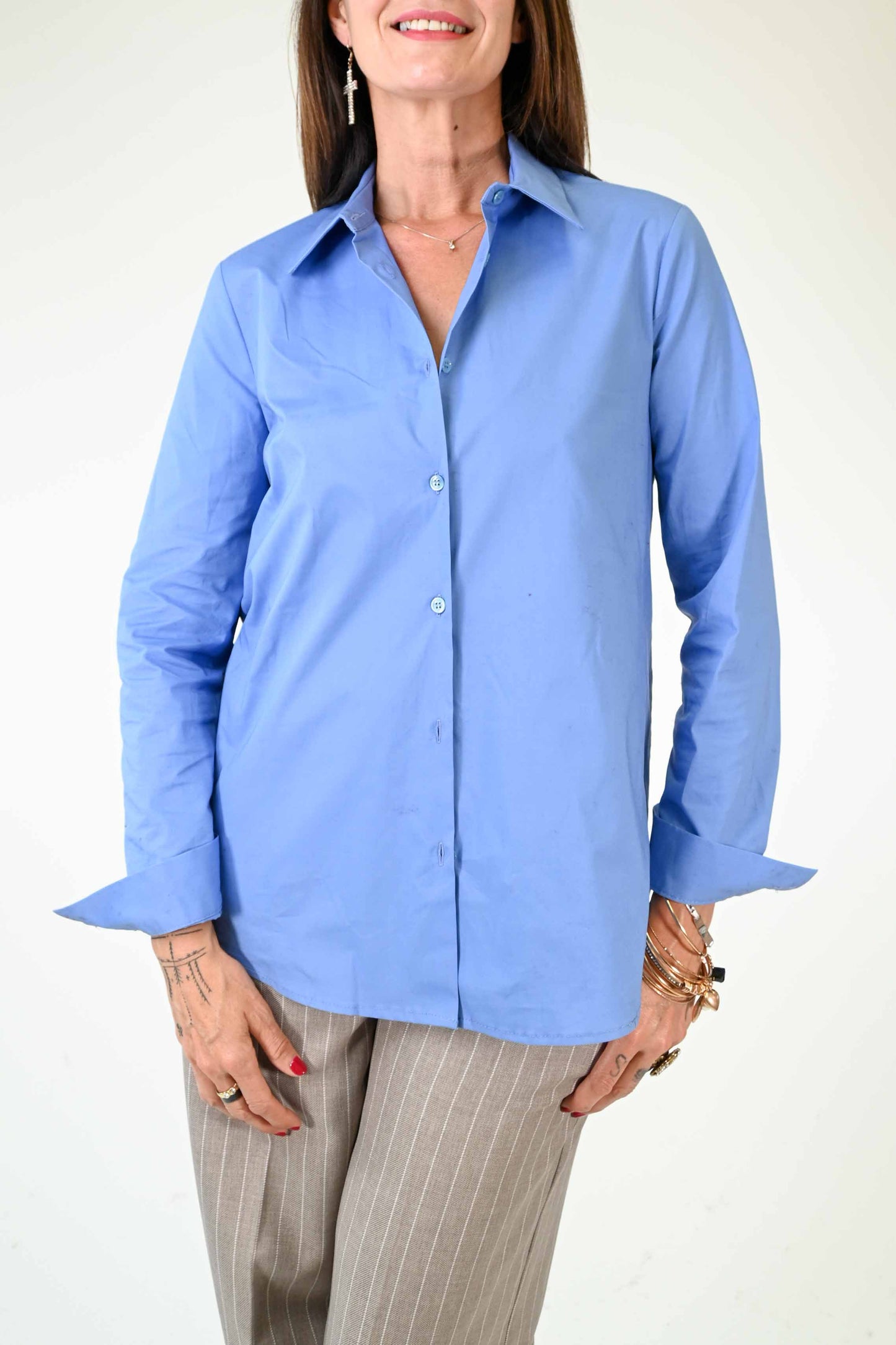 CAMICIA IN POPELINE DI COTONE AZZURRO OXFORD