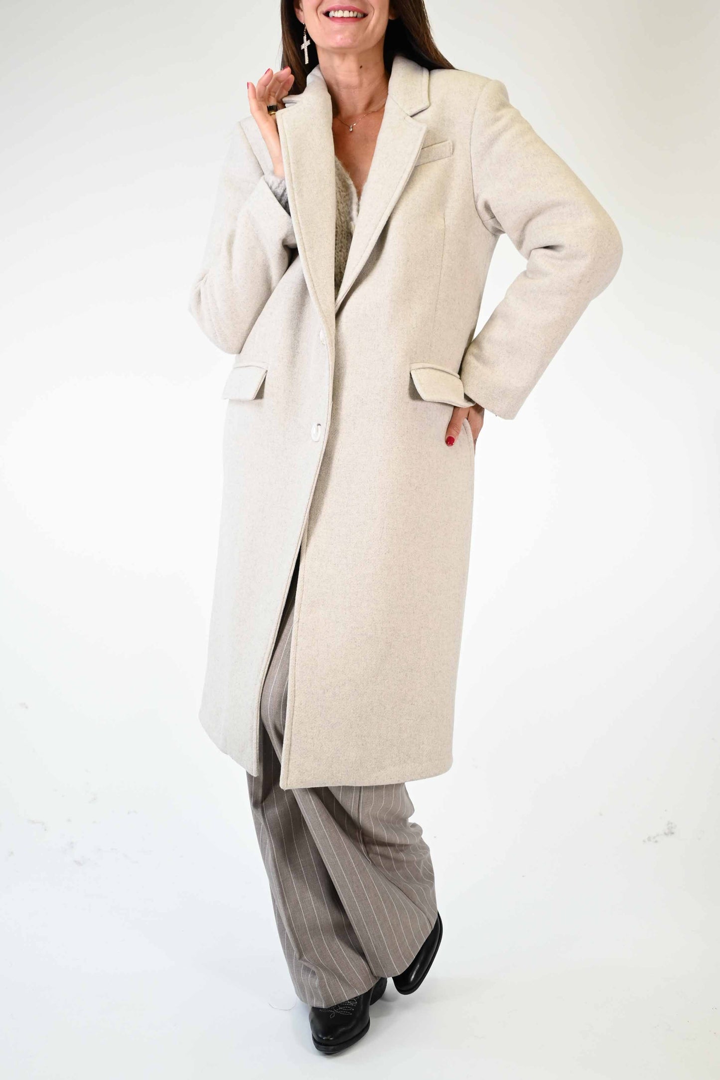 CAPPOTTO DUE BOTTONI OVER IN LANA COLOR BEIGE