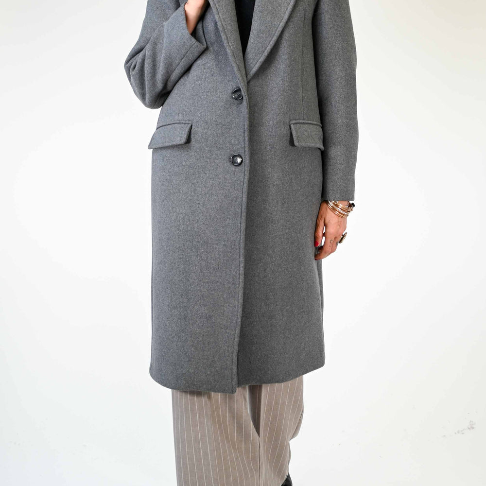 CAPPOTTO DUE BOTTONI OVER IN LANA COLOR GRIGIO