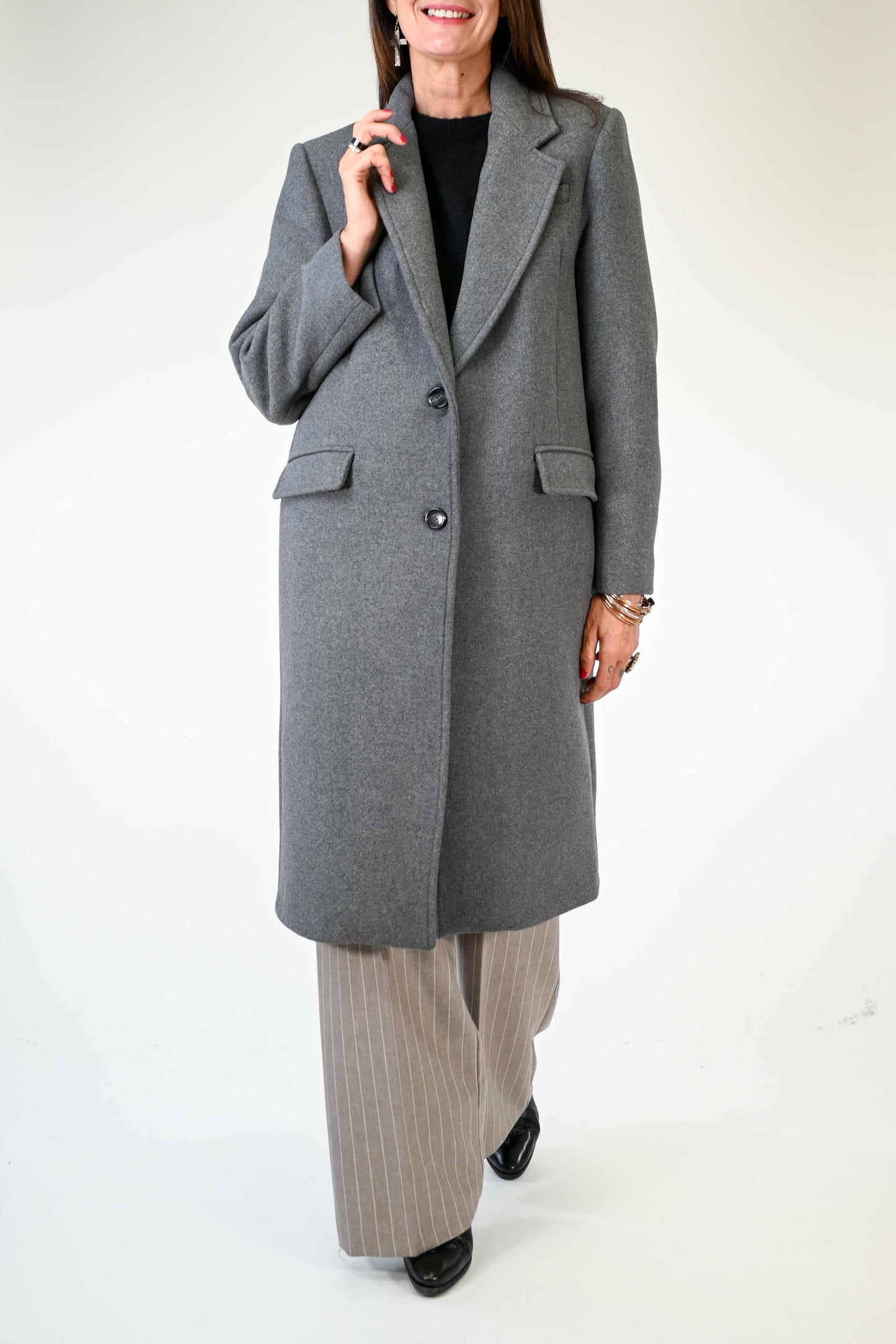 CAPPOTTO DUE BOTTONI OVER IN LANA COLOR GRIGIO