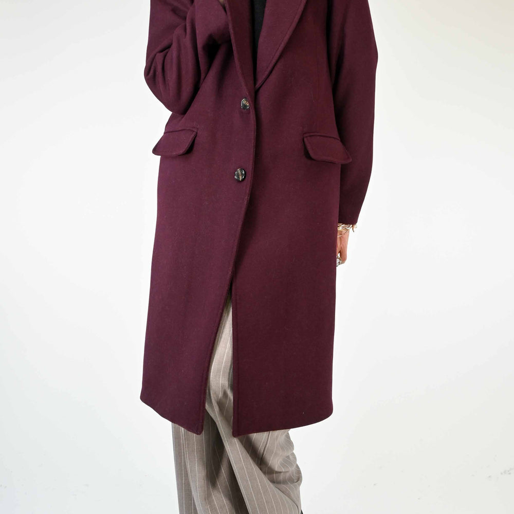 CAPPOTTO DUE BOTTONI OVER IN LANA COLOR BORDEAUX