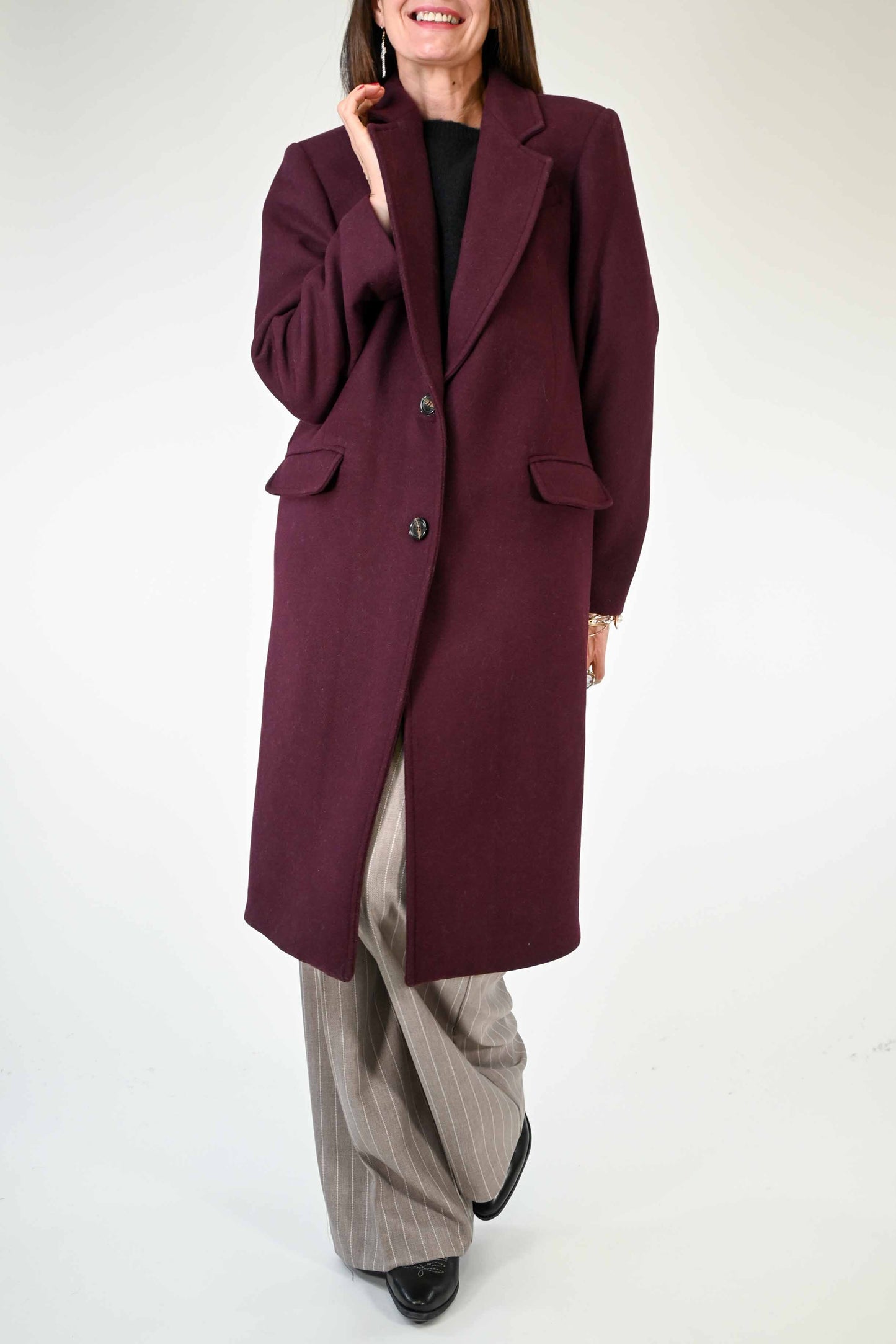 CAPPOTTO DUE BOTTONI OVER IN LANA COLOR BORDEAUX