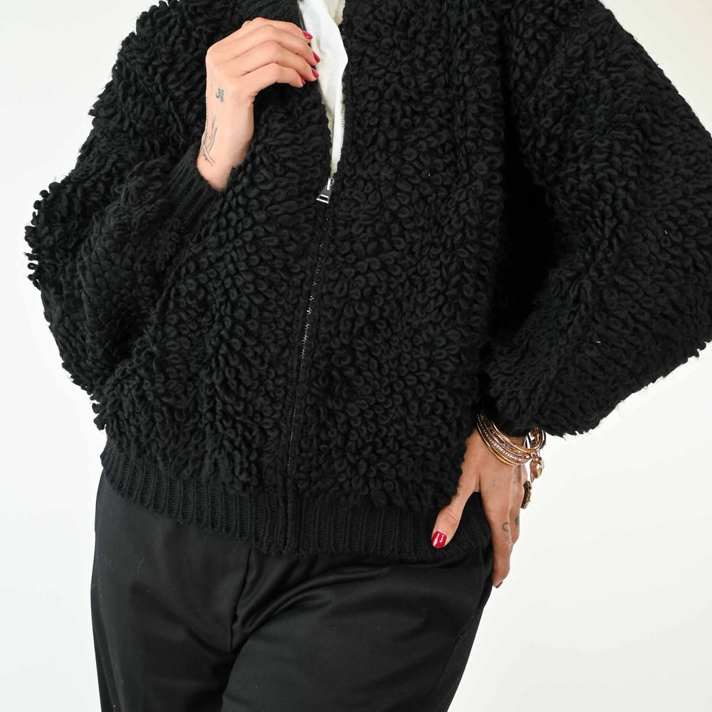 BOMBER OVER IN LANA BOUCLE' COLOR NERO