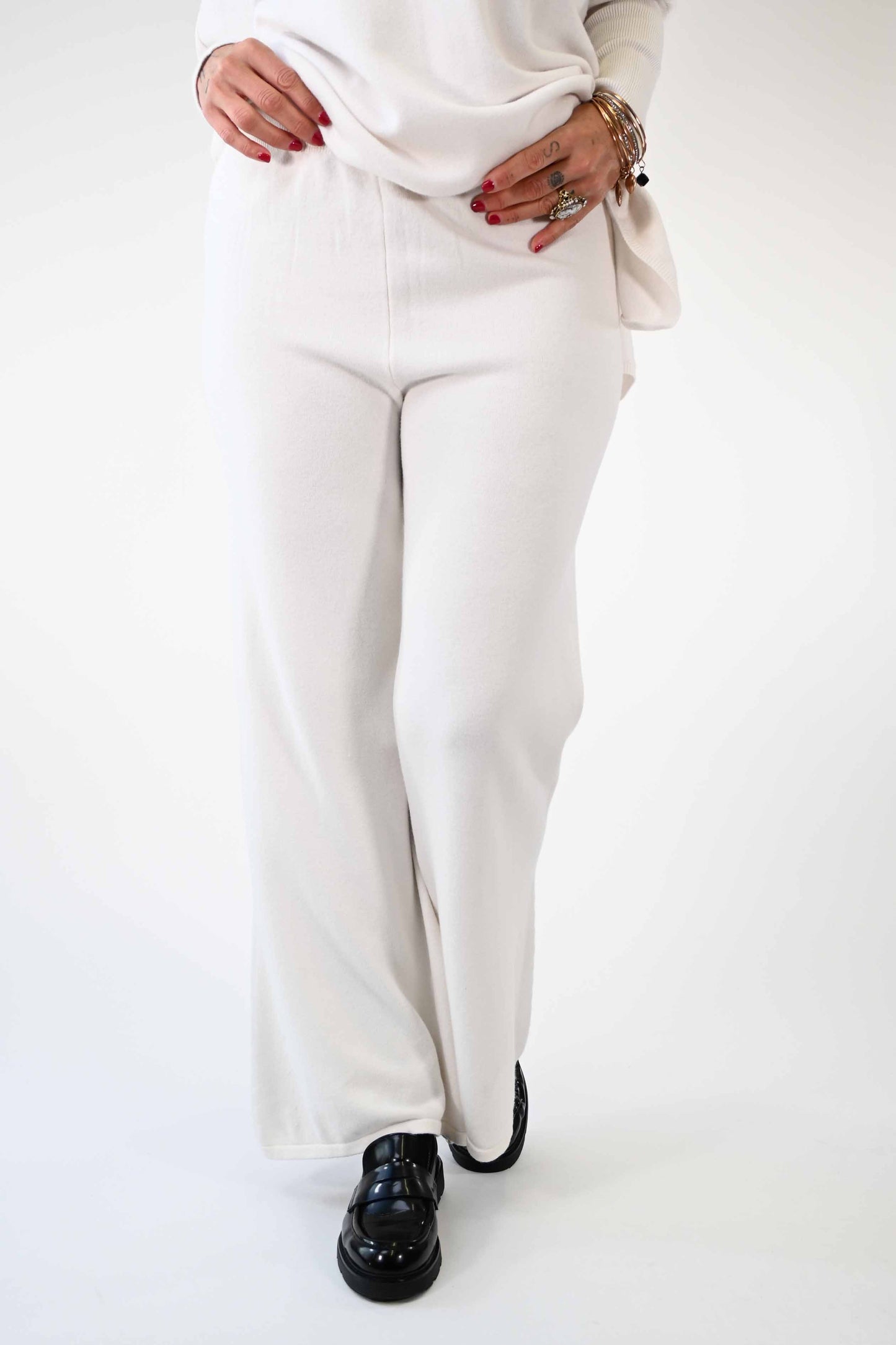 PANTALONE IN MAGLIA PALAZZO IN VISCOSA BURRO