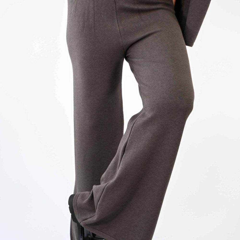 PANTALONE IN MAGLIA PALAZZO IN VISCOSA COLOR MORO