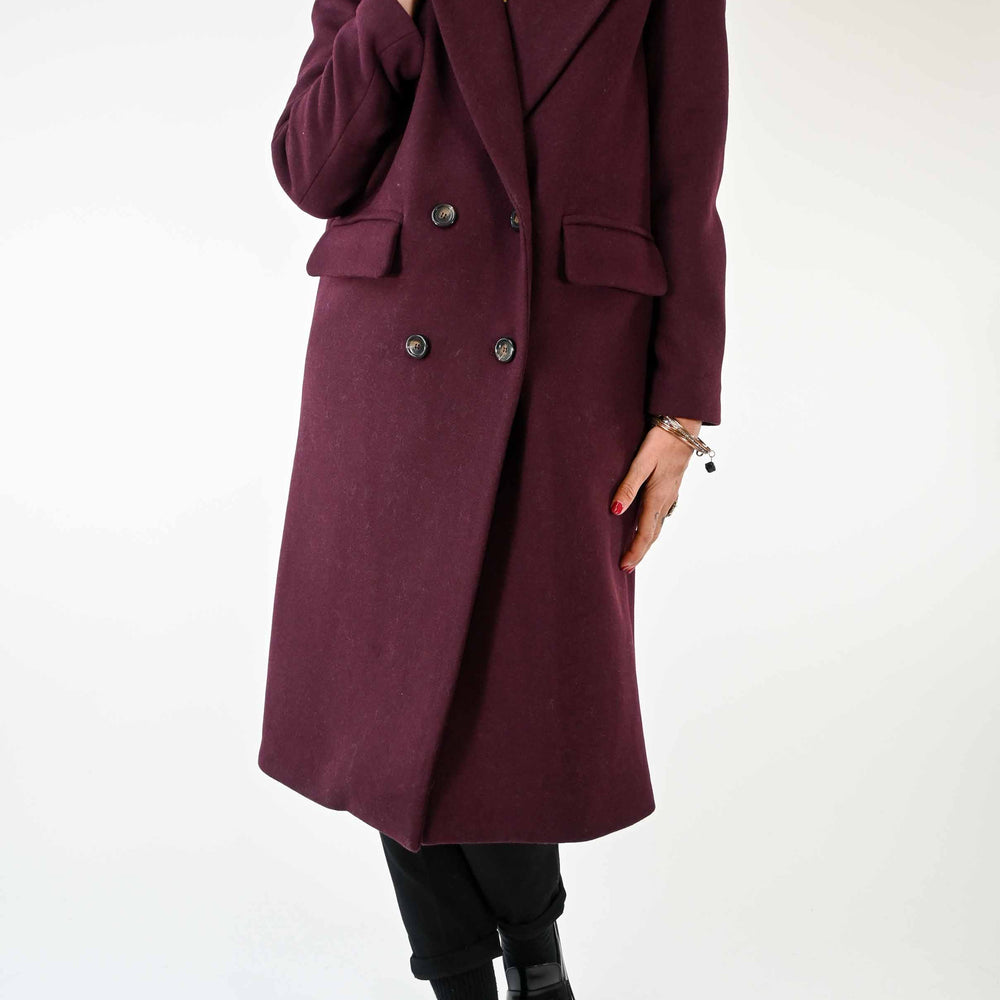 CAPPOTTO DOPPIOPETTO OVER IN LANA COLOR BORDEAUX