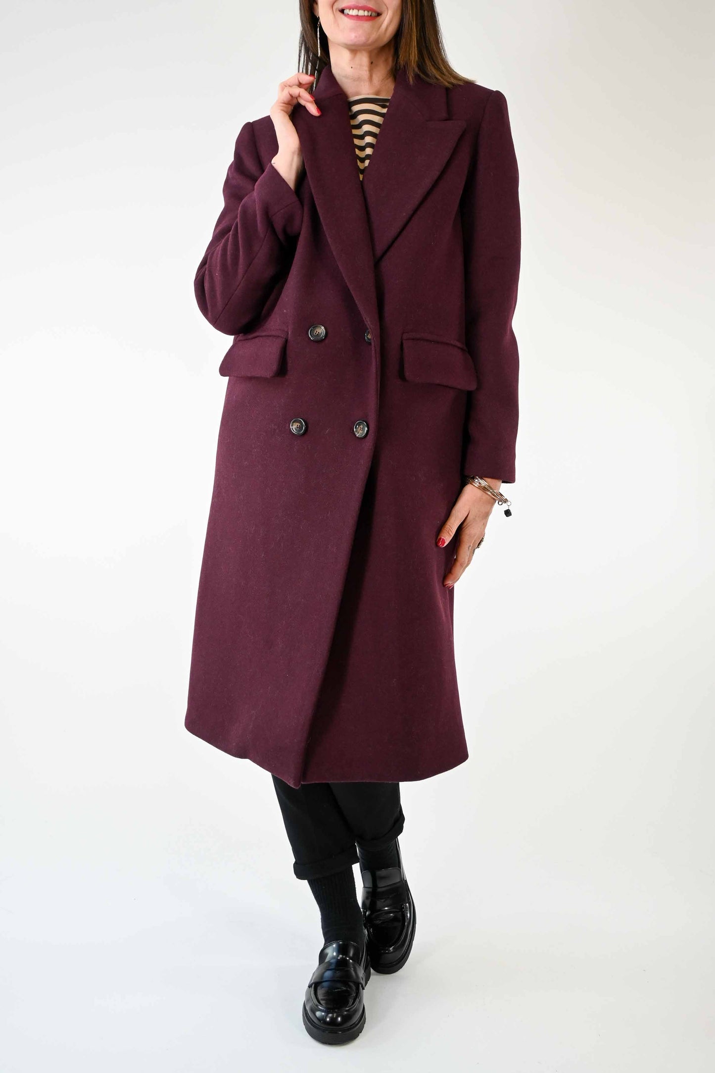 CAPPOTTO DOPPIOPETTO OVER IN LANA COLOR BORDEAUX