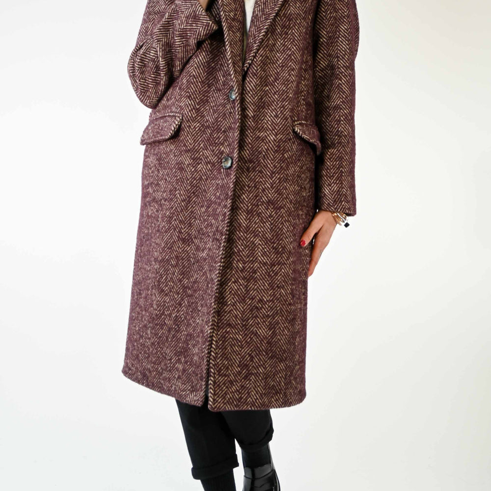 CAPPOTTO DUE BOTTONI OVER SPINATO COLOR BORDEAUX