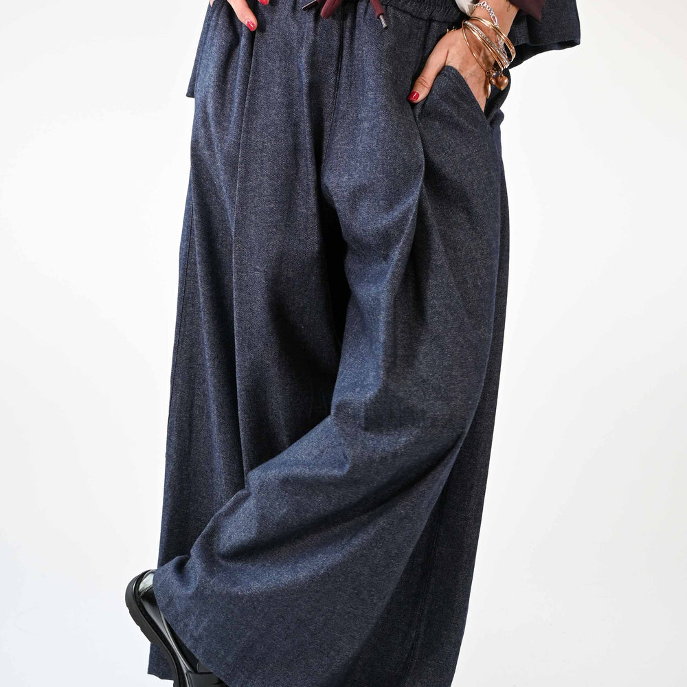 PANTALONE OVER CON COULISSE  MELANGE BLU