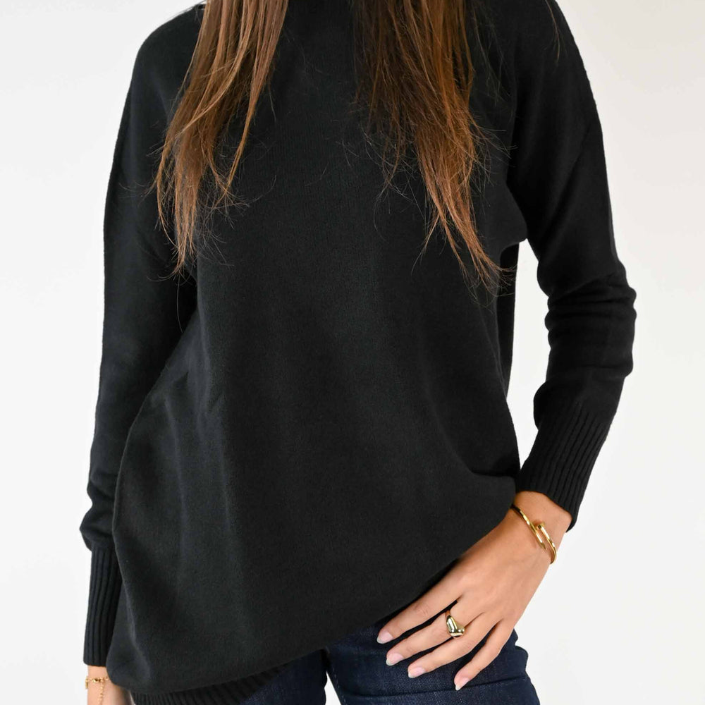 MAXI PULLOVER IN VISCOSA ELASTICIZZATA COLOR NERO