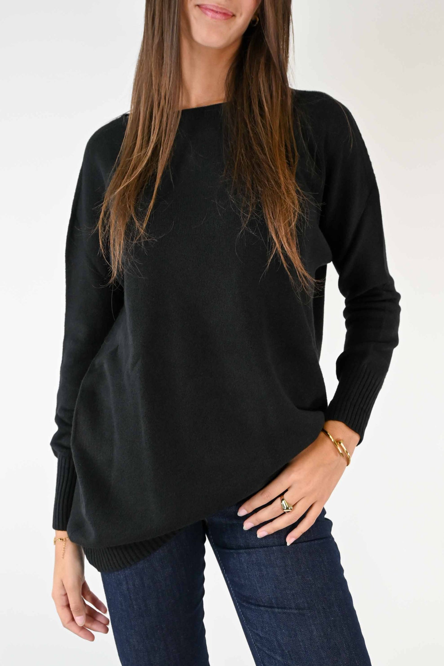 MAXI PULLOVER IN VISCOSA ELASTICIZZATA COLOR NERO